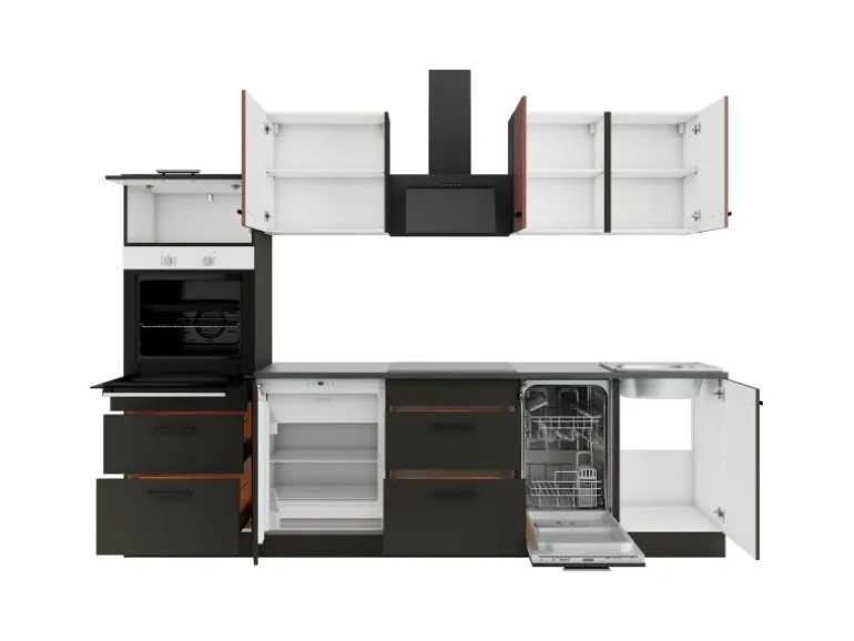 OPTIFIT Nizza407/Madrid420 Küchenzeile 270 cm Rostrot / Anthrazit