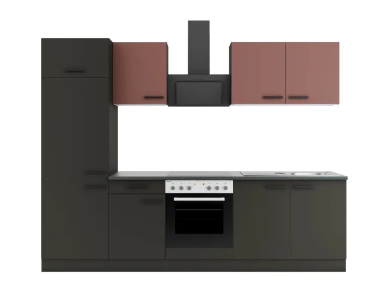 OPTIFIT Nizza407/Madrid420 Küchenzeile 270 cm Rostrot / Anthrazit