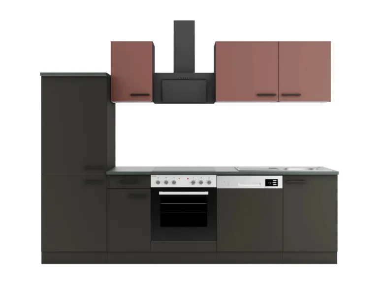 OPTIFIT Nizza407/Madrid420 Küchenzeile 270 cm Rostrot / Anthrazit