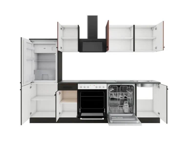 OPTIFIT Nizza407/Madrid420 Küchenzeile 270 cm Rostrot / Anthrazit