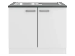 OPTIFIT Oslo214 Küchen-Spülenunterschrank 100 cm Feinstruktur Weiß