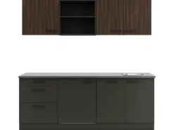 OPTIFIT Rimini409/Madrid420 Küchenzeile 210 cm Rillendekor Nussbaum/ Anthrazit