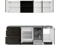 OPTIFIT Rimini409/Madrid420 Küchenzeile 210 cm Rillendekor Nussbaum/ Anthrazit