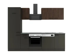 OPTIFIT Rimini409/Madrid420 Küchenzeile 270 cm Rillendekor Nussbaum/ Anthrazit
