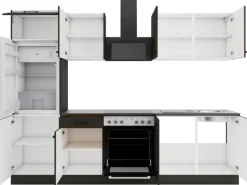 OPTIFIT Rimini409/Madrid420 Küchenzeile 270 cm Rillendekor Nussbaum/ Anthrazit