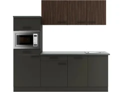 OPTIFIT Rimini409/Madrid420 Küchenzeile 210 cm Rillendekor Nussbaum/ Anthrazit