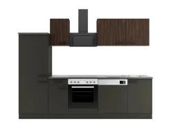 OPTIFIT Rimini409/Madrid420 Küchenzeile 270 cm Rillendekor Nussbaum/ Anthrazit