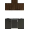 OPTIFIT Rimini409/Madrid420 Miniküche 150 cm Rillendekor Nussbaum/ Anthrazit