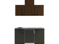 OPTIFIT Rimini409/Madrid420 Miniküche 150 cm Rillendekor Nussbaum/ Anthrazit