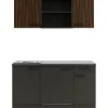OPTIFIT Rimini409/Madrid420 Miniküche 150 cm Rillendekor Nussbaum/ Anthrazit