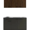 OPTIFIT Rimini409/Madrid420 Miniküche 150 cm Rillendekor Nussbaum/ Anthrazit