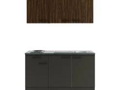 OPTIFIT Rimini409/Madrid420 Miniküche 150 cm Rillendekor Nussbaum/ Anthrazit