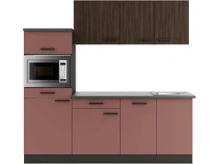 OPTIFIT Rimini409/Nizza407 Küchenzeile 210 cm Rilllendekor Nussbaum / Rostrot