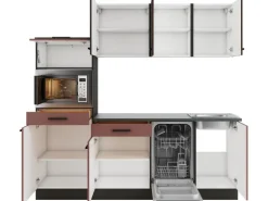 OPTIFIT Rimini409/Nizza407 Küchenzeile 210 cm Rilllendekor Nussbaum / Rostrot