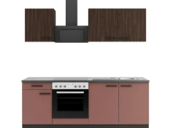 OPTIFIT Rimini409/Nizza407 Küchenzeile 210 cm Rilllendekor Nussbaum / Rostrot