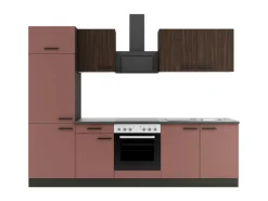 OPTIFIT Rimini409/Nizza407 Küchenzeile 270 cm Rilllendekor Nussbaum / Rostrot