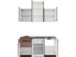 OPTIFIT Rimini409/Nizza407 Miniküche 150 cm Rilllendekor Nussbaum / Rostrot