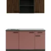 OPTIFIT Rimini409/Nizza407 Miniküche 150 cm Rilllendekor Nussbaum / Rostrot