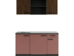 OPTIFIT Rimini409/Nizza407 Miniküche 150 cm Rilllendekor Nussbaum / Rostrot