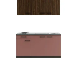OPTIFIT Rimini409/Nizza407 Miniküche 150 cm Rilllendekor Nussbaum / Rostrot