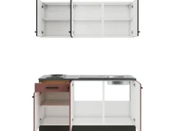 OPTIFIT Rimini409/Nizza407 Miniküche 150 cm Rilllendekor Nussbaum / Rostrot