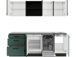 OPTIFIT Rimini409/Verona405 Küchenzeile 210 cm Rillendekor Nussbaum / Steingrün