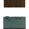 OPTIFIT Rimini409/Verona405 Miniküche 150 cm Rillendekor Nussbaum / Steingrün