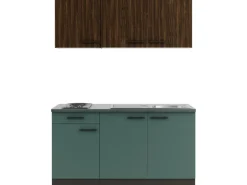 OPTIFIT Rimini409/Verona405 Miniküche 150 cm Rillendekor Nussbaum / Steingrün