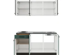 OPTIFIT Rimini409/Verona405 Miniküche 150 cm Rillendekor Nussbaum / Steingrün