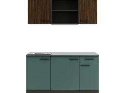 OPTIFIT Rimini409/Verona405 Miniküche 150 cm Rillendekor Nussbaum / Steingrün