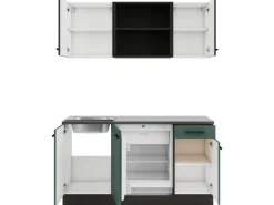 OPTIFIT Rimini409/Verona405 Miniküche 150 cm Rillendekor Nussbaum / Steingrün