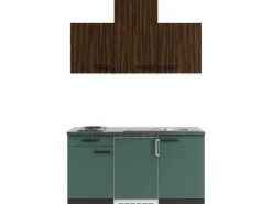 OPTIFIT Rimini409/Verona405 Miniküche 150 cm Rillendekor Nussbaum / Steingrün