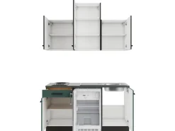 OPTIFIT Rimini409/Verona405 Miniküche 150 cm Rillendekor Nussbaum / Steingrün
