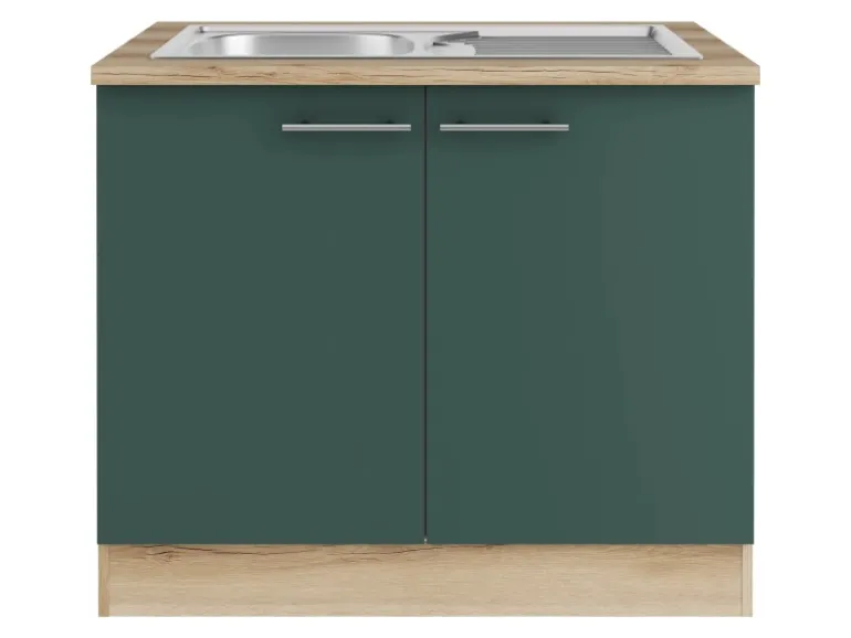 OPTIFIT Savona405 Küchen-Spülenunterschrank 100 cm Steingrün