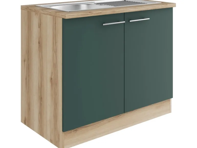 OPTIFIT Savona405 Küchen-Spülenunterschrank 100 cm Steingrün