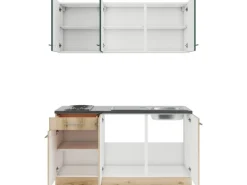 OPTIFIT Savona405/Livorno290 Miniküche 150 cm Steingrün / Wildeiche Nachbildung