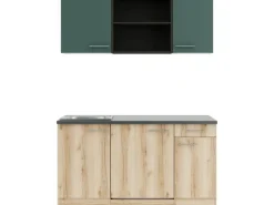 OPTIFIT Savona405/Livorno290 Miniküche 150 cm Steingrün / Wildeiche Nachbildung