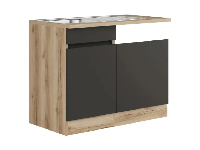 Optifit Spülenunterschrank m. Einbauspüle 110cm Noah420 Anthra. WildEiche NB