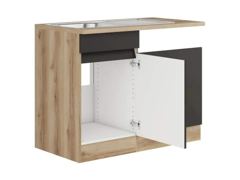 Optifit Spülenunterschrank m. Einbauspüle 110cm Noah420 Anthra. WildEiche NB