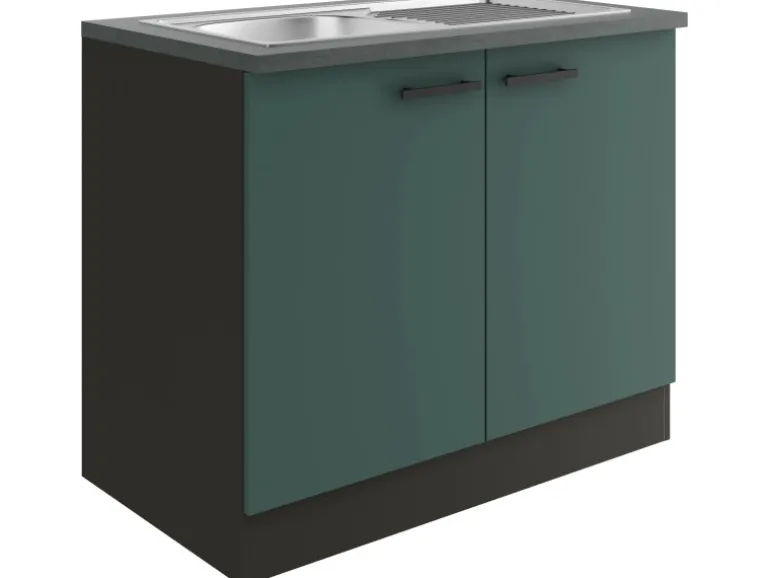 OPTIFIT Verona405 Küchen-Spülenunterschrank 100 cm Steingrün