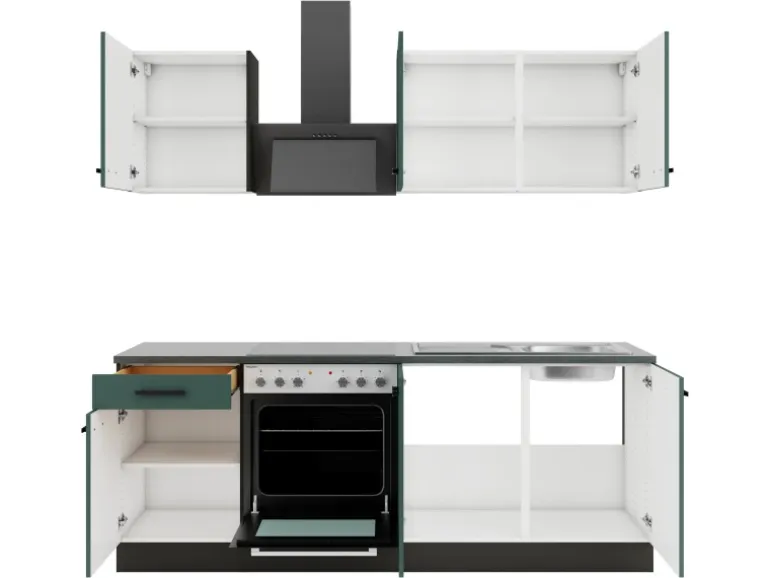 OPTIFIT Verona405 Küchenzeile 210 cm ohne E-Geräte Steingrün
