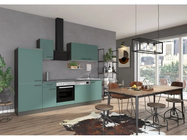 OPTIFIT Verona405 Küchenzeile 270 cm Steingrün