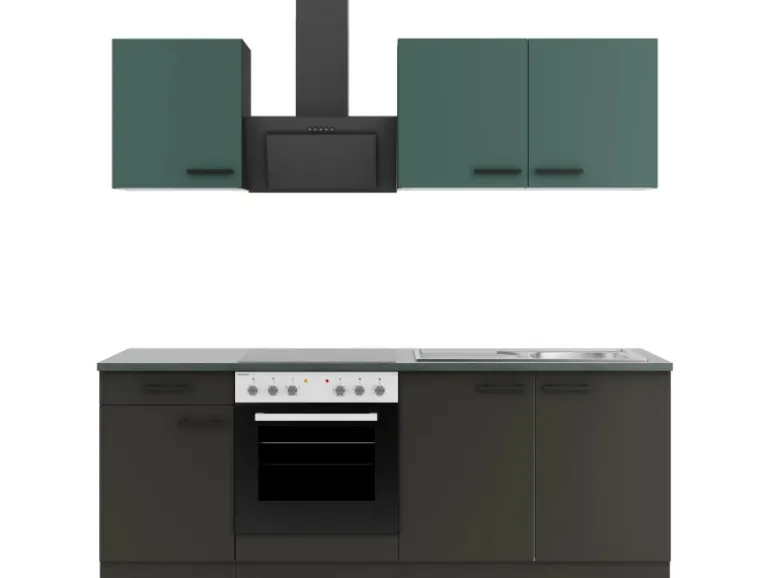 OPTIFIT Verona405/Madrid420 Küchenzeile 210 cm Steingrün / Anthrazit