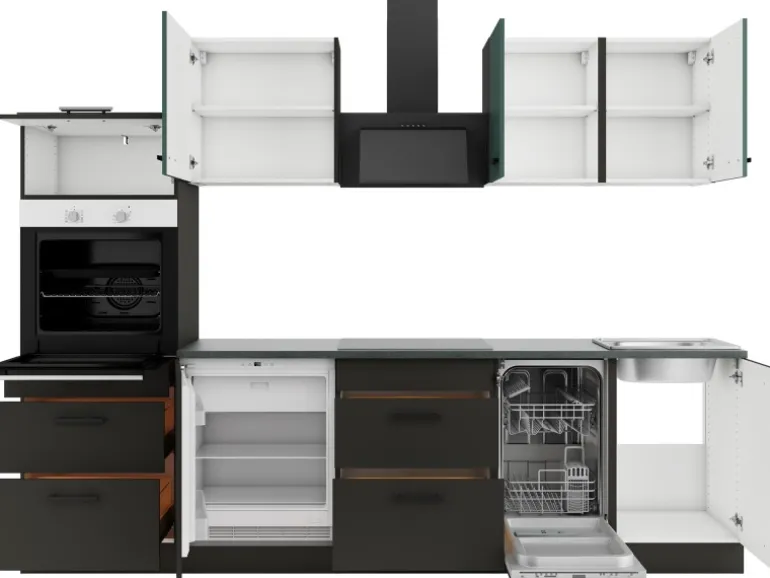 OPTIFIT Verona405/Madrid420 Küchenzeile 270 cm Steingrün / Anthrazit