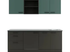 OPTIFIT Verona405/Madrid420 Küchenzeile 210 cm Steingrün / Anthrazit