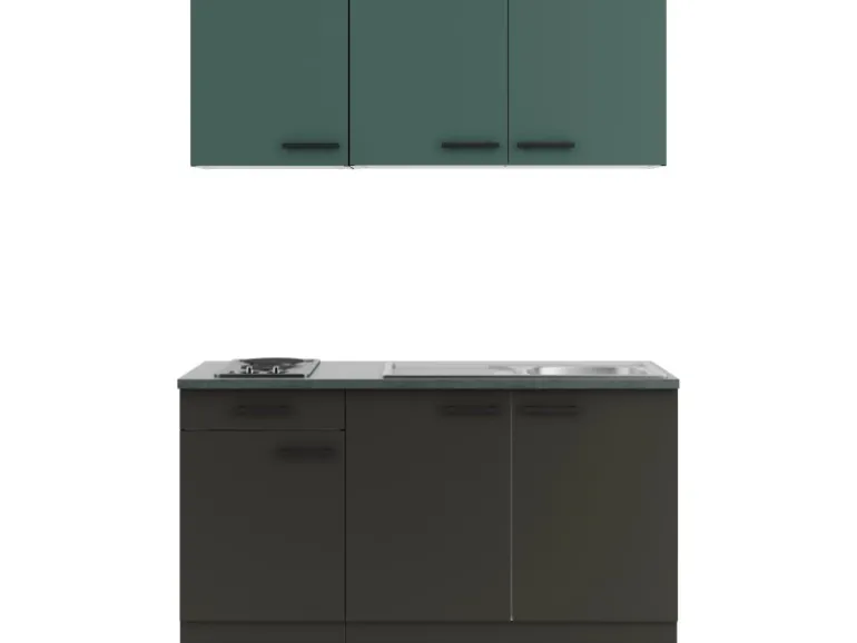OPTIFIT Verona405/Madrid420 Miniküche 150 cm Steingrün / Anthrazit