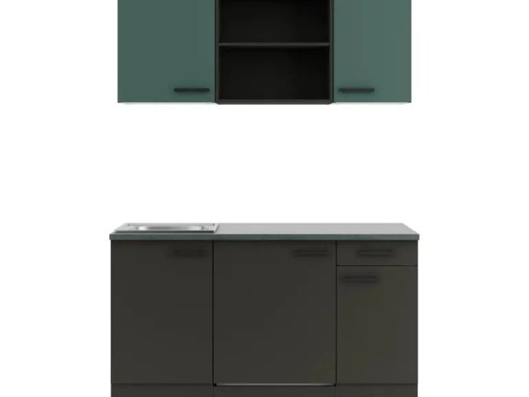 OPTIFIT Verona405/Madrid420 Miniküche 150 cm Steingrün / Anthrazit