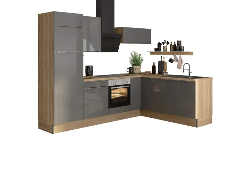 Optifit Winkelküche Optikoncept Linus ohne E-Geräte 270 cm Anthrazit-Wildeiche