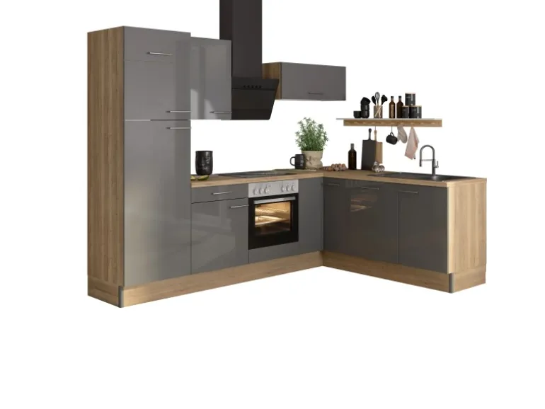 Optifit Winkelküche Optikoncept Jonte ohne E-Geräte 270 cm Anthrazit-Wildeiche