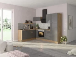 Optifit Winkelküche Optikoncept Jonte ohne E-Geräte 270 cm Anthrazit-Wildeiche